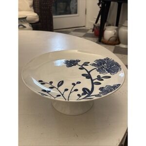 12" Blue And White Porcelain Vtg Target Home Pedestal Cake Stand